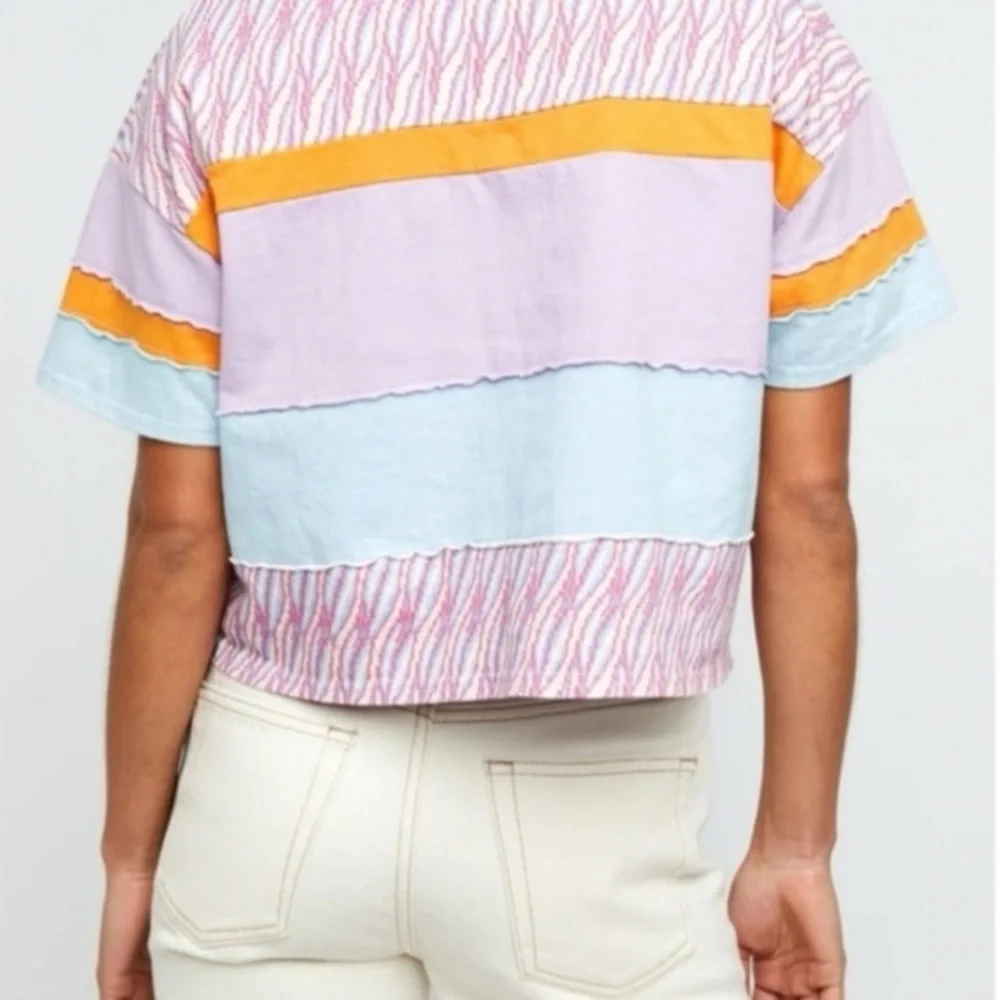 Free People Bella Stripe Retro Combo Cropped Polo Pastel Size Small - Picture 2 of 6